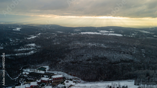 Aerial of Poconos mountain with snow  photo