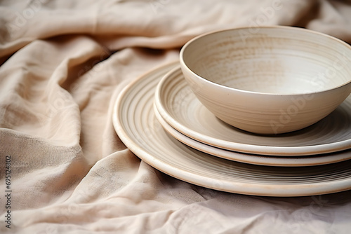 eco friendly handmade ceramic tableware  clay plates  cutlery and table setting  minimalism and ceramics tableware