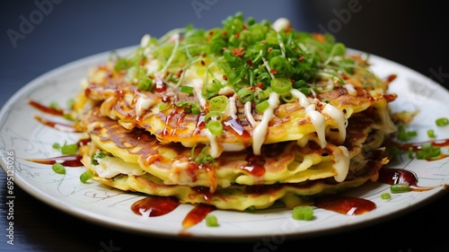 Okonomiyaki Delight: Savory Pancake with a Burst of Flavor in Minimalist Style