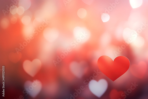 blurred pink background with heart decoration and festive bokeh for Valentine's day