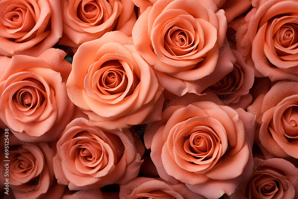 pattern of beautiful blooming peach fuzz roses