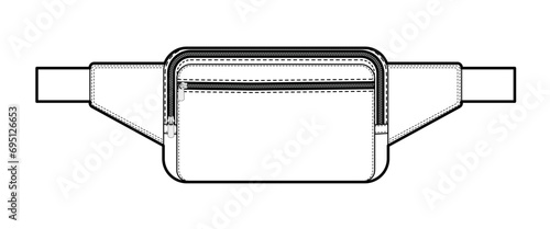 Belt Bag silhouette. Fashion accessory technical illustration. Vector satchel front 3-4 view for Men, women, unisex style, flat handbag CAD mockup sketch outline isolated