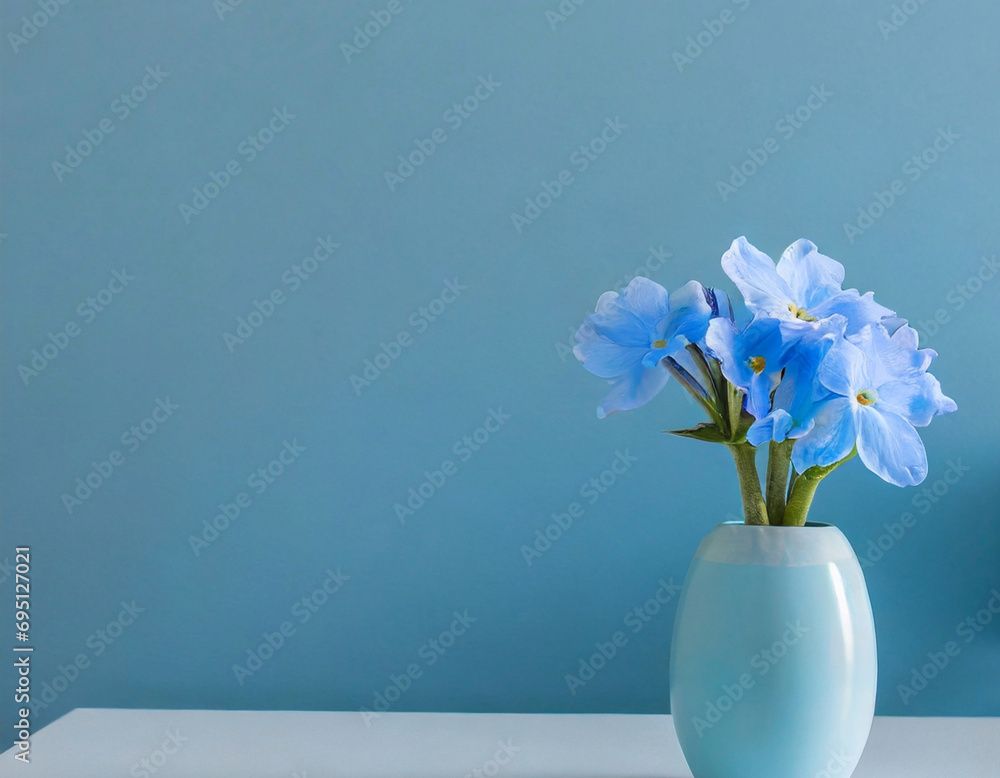 水色の壁と水色の花2