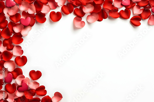 Red hearts on the white background. Copy space. Valentine's Day banner.