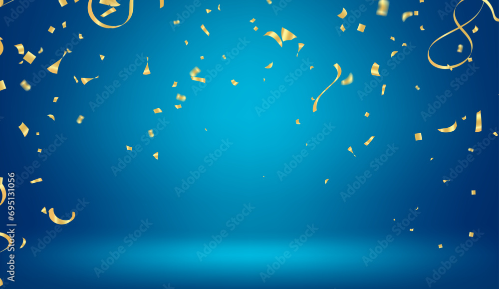 Fototapeta premium Golden confetti on a blue background. Festive background. Vector illustration