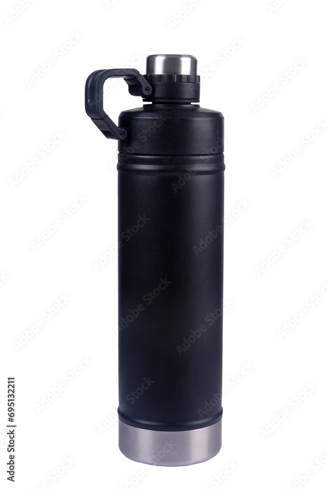 modern thermos on light white background, closeup. space for text modern thermos on light white background, closeup. space for text