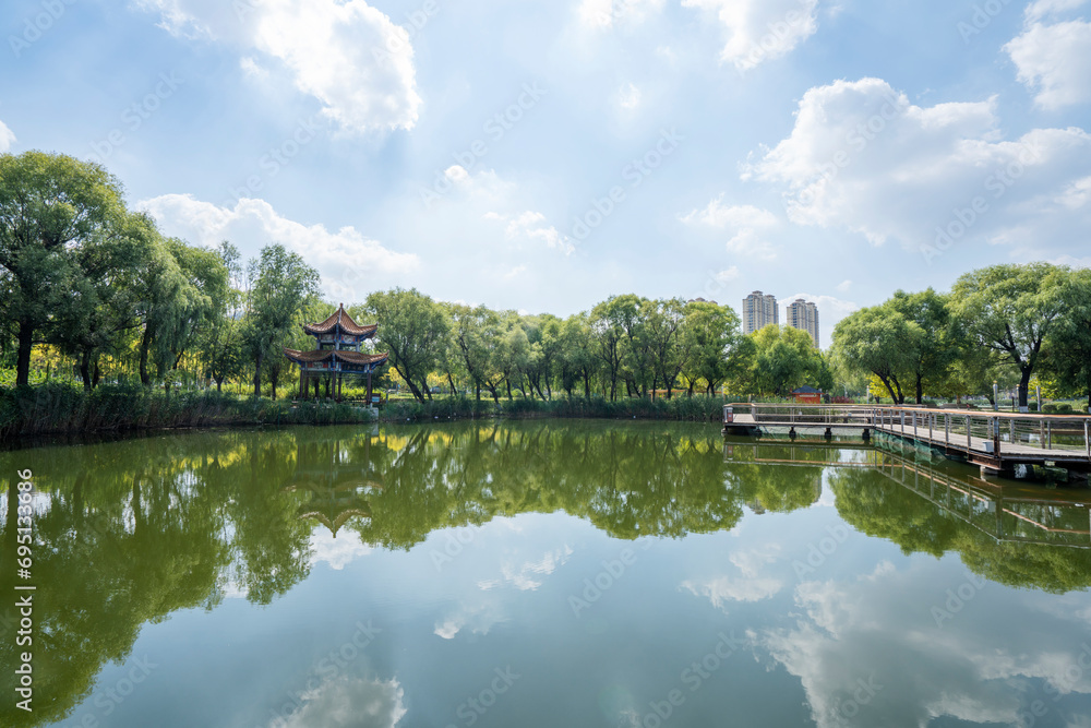 The landscape of Chinese gardens is in a park