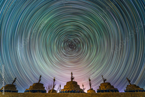 Sacred place with obo. Inner Mongolia prayer pagoda under the stars photo
