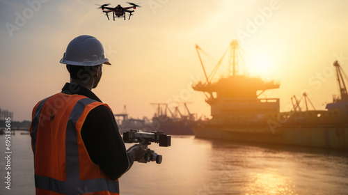Operator flying the drone for the inspection at the site. © Nurul