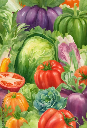                                       Vegetables  watercolor  color background. Generative AI