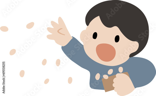 豆まきをする男の子のベクターイラスト