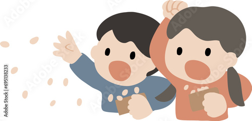 豆まきをする子ども達のベクターイラスト