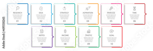 business infographic template. thin line design
with icons, text, number and 10 options or steps.
used for process diagrams, workflow layouts, flowcharts, infographics, 
and your presentations