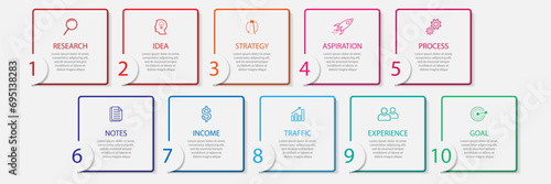 business infographic template. thin line design
with icons, text, number and 10 options or steps.
used for process diagrams, workflow layouts, flowcharts, infographics, 
and your presentations