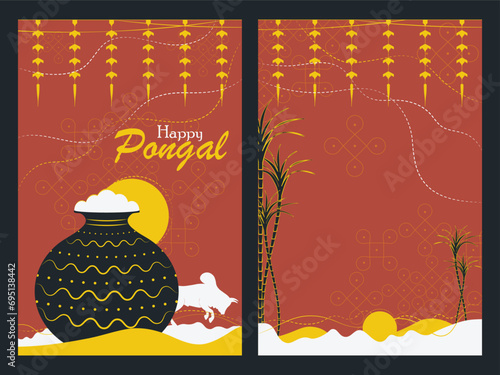 Happy pongal greeting card template. Vector illustrations for background, greeting card, party invitation card, website banner, social media banner, poster.  photo