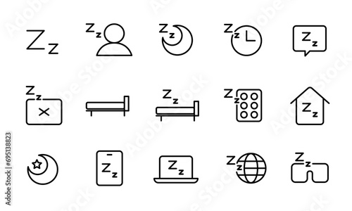 睡眠のアイコンセット/休息/寝る/就寝/夜/休む/眠る/イラスト/ベクター