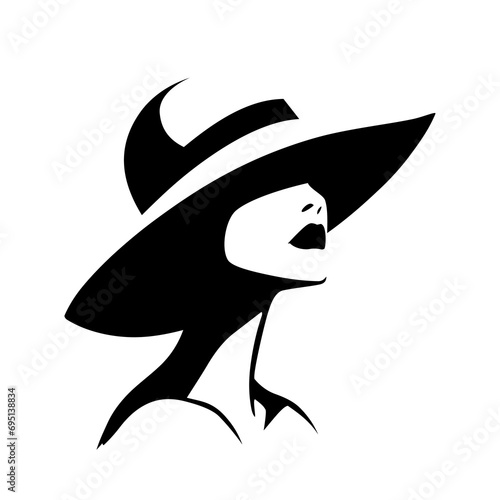 Portret pięknej kobiety w eleganckim kapeluszu z szerokim rondem. Młoda dziewczyna narysowana w minimalistycznym stylu. Ilustracja wektorowa High Fashion.