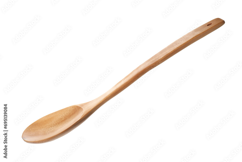 One empty wooden spoon isolated on white One empty wooden spoon isolated on white