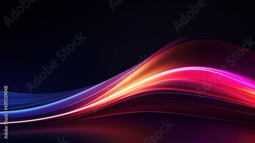 Abstract light trail background. Colorful dynamic curves in black background. Generative AI.