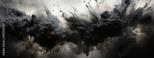 Black charcoal powder dust paint white explosion explode burst isolated splatter abstract. Powder charcoal background black smoke particles explosive carbon pattern coal makeup dark splash bomb piece