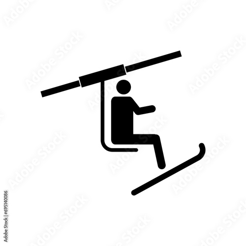  ski lift with man icon. Simple winter signn flat illustration onn white backgrounnd..eps photo