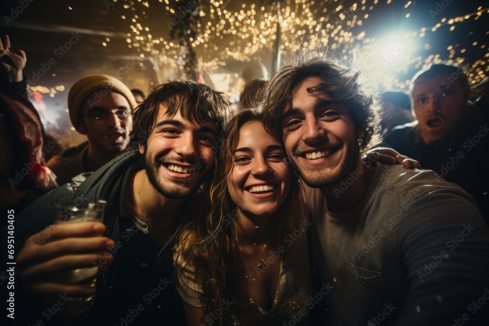 Friends are celebrating at a New Year's Eve party. Friends are celebrating at a New Year's Eve party.