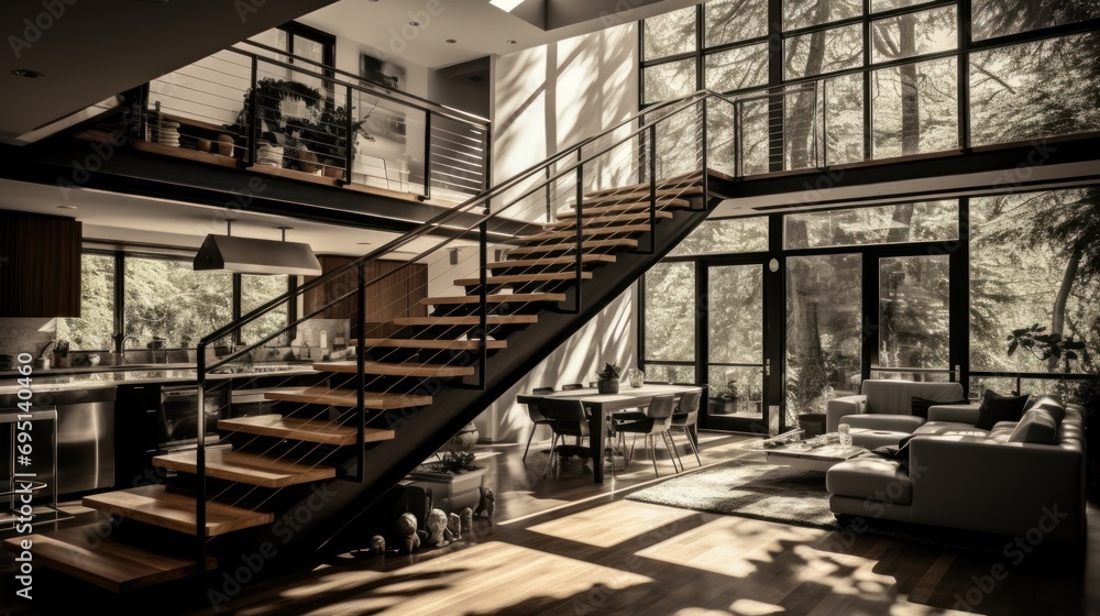 Obraz premium Modest two-floor monochrome home.