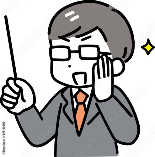 棒を使って説明している眼鏡のビジネスマン