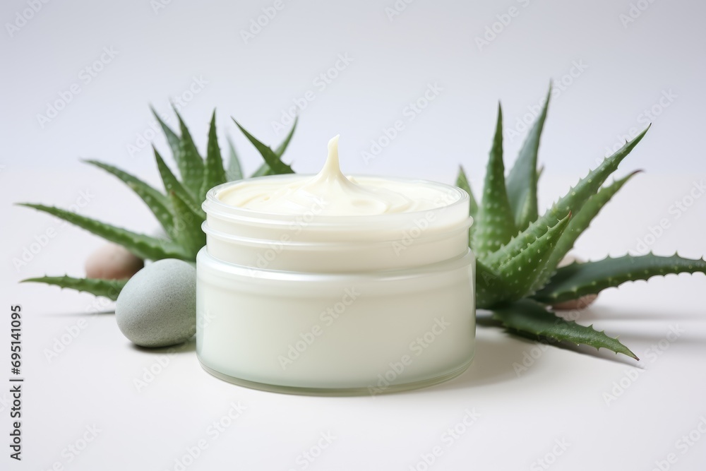 Aloe vera cream with plant on white Aloe vera cream with plant on white