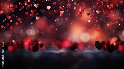 red hearts background, Valentine day background, hearts bokeh, background for advertising, copy space