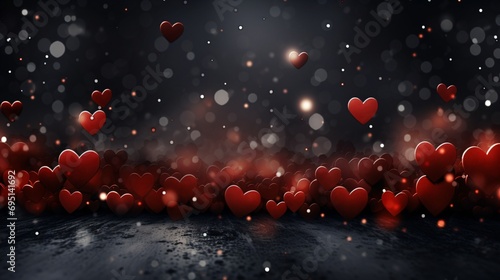 red hearts background, Valentine day background, hearts bokeh, background for advertising, copy space