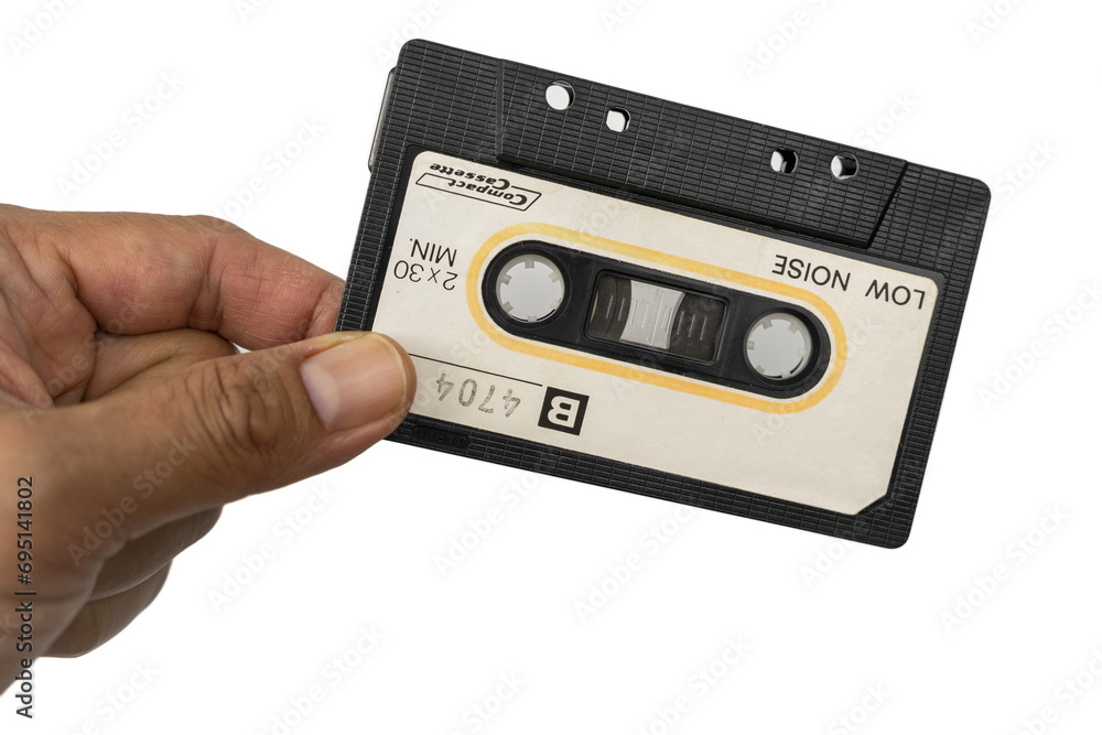 Fototapeta premium Audio cassette tape isolated. Close up of vintage audio tape cassette.