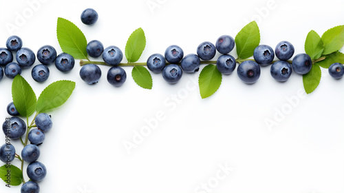 Blueberries and leaves isolated on white background with white blank space. generative ai photo