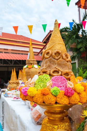 KhanomLa pagoda, Tenth Lunar Month festival (Duensip or Wan sart thai) or Thai Ghost festival. Traditional culture in southern of Thailand. photo