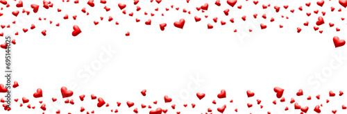 Red floating hearts framing top and bottom of web banner isolated cutout on transparent with copy space