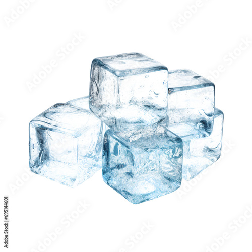 A pile of ice cubes with water splashing out of them isolated PNG. Concept of coldness and refreshment