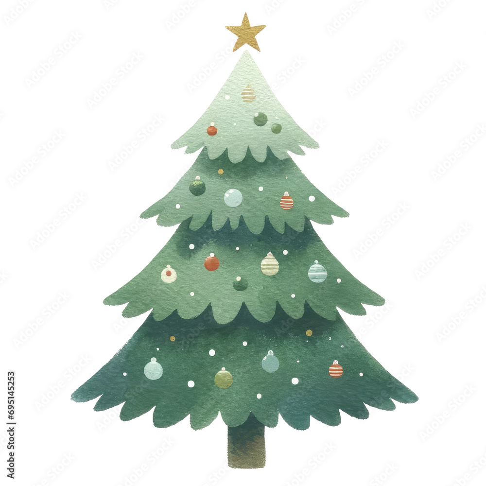 Fototapeta premium Watercolor Christmas tree isolated