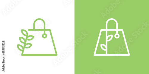 logo design combining the shape of a shopping bag with plants, minimalist lines. photo