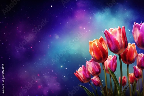 Tulips on Galaxy Background 