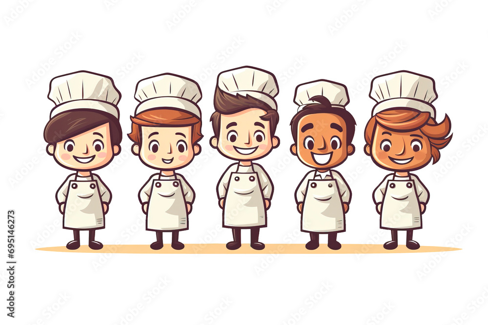 Kitchen brigade of cartoon characters over isolated transparent background Kitchen brigade of cartoon characters over isolated transparent background