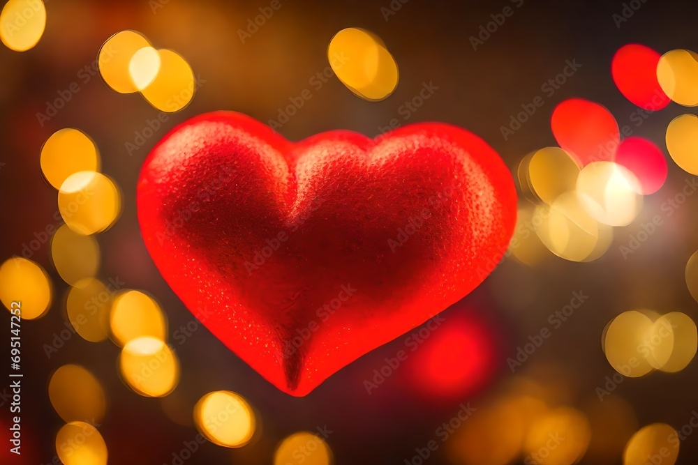 red heart on a golden blurry background, bokeh, bokeh background, romantic, valentine's day, depth of field, heart shaped multicolored lights, haze, rainbow, blurred background