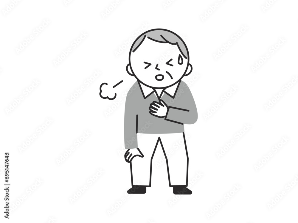 息切れをして苦しそうなシニア男性 息切れをして苦しそうなシニア男性