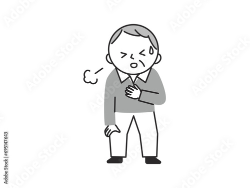 息切れをして苦しそうなシニア男性