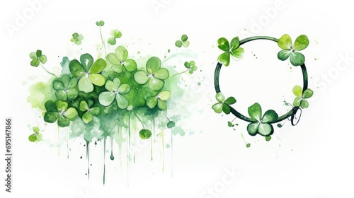 Green St. Patrick's Day watercolor illustration background. Card.