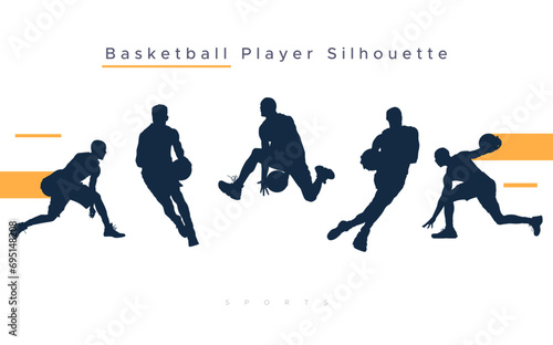 vector collection of silhouettes of basketball players, design elements for brochures and banners with the concept of celebrating National Sports Day. Basketball sport athlete silhouette
