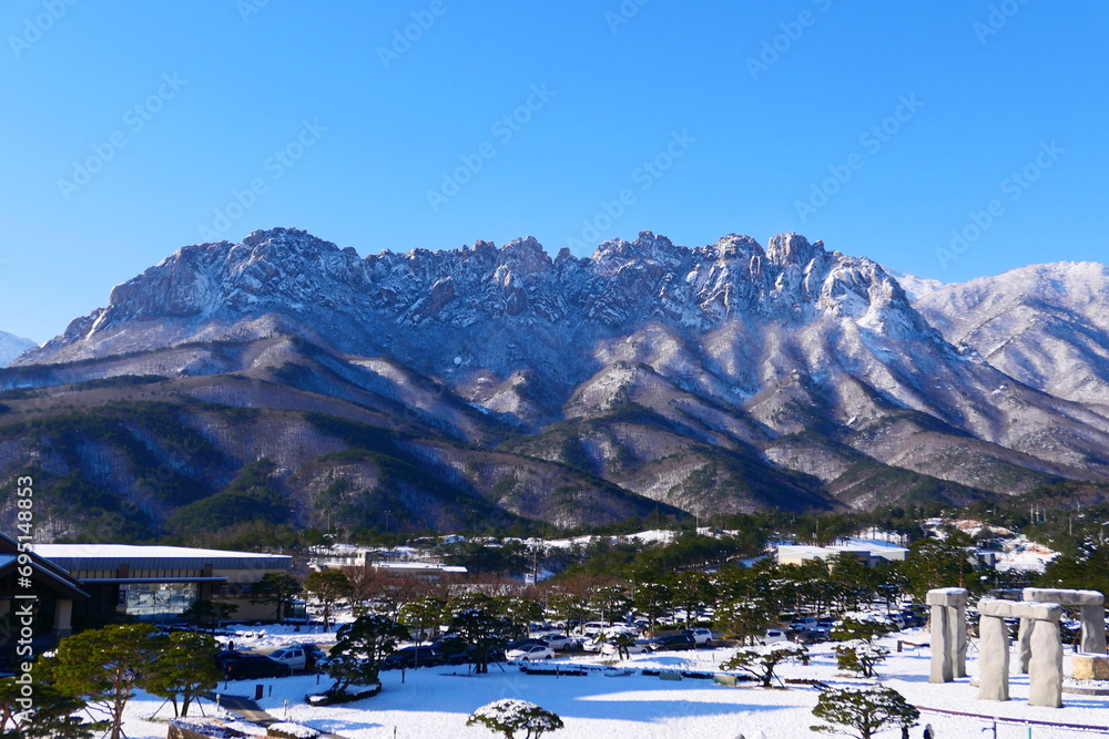 view of snow moutain, ulsanbawi Rock in Seoraksan Mountain