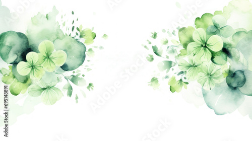 Watercolor banner with St Patrick's Day phrases. St. Patrick's Day illustration background. Card with copy space.