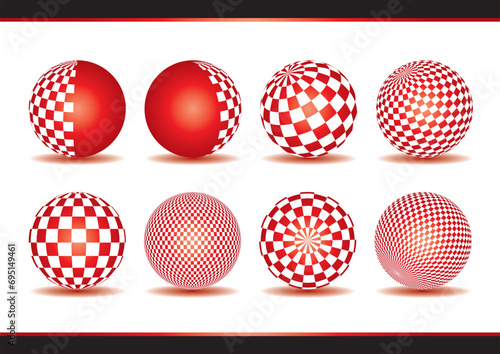 チェック柄の赤い球体のセット
