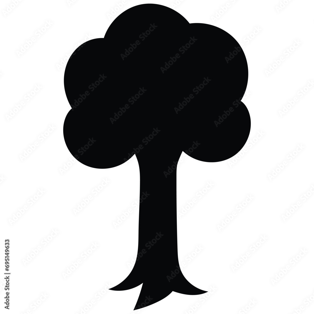 tree vector silhouette, colorful flat, outline black and white realistic tree