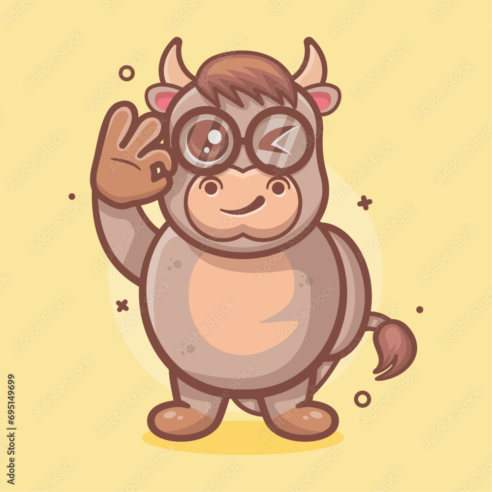 funny bull animal character mascot with ok sign hand gesture isolated cartoon funny bull animal character mascot with ok sign hand gesture isolated cartoon